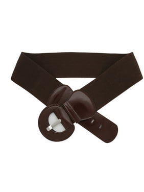 Women Brown Chocolate Band Belt Hip Waist Stretch Big Round Buckle Size M L XL